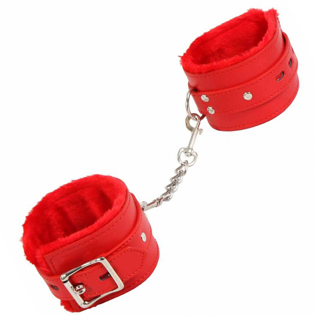 Menottes poignets similicuir avec cadenas : rouge