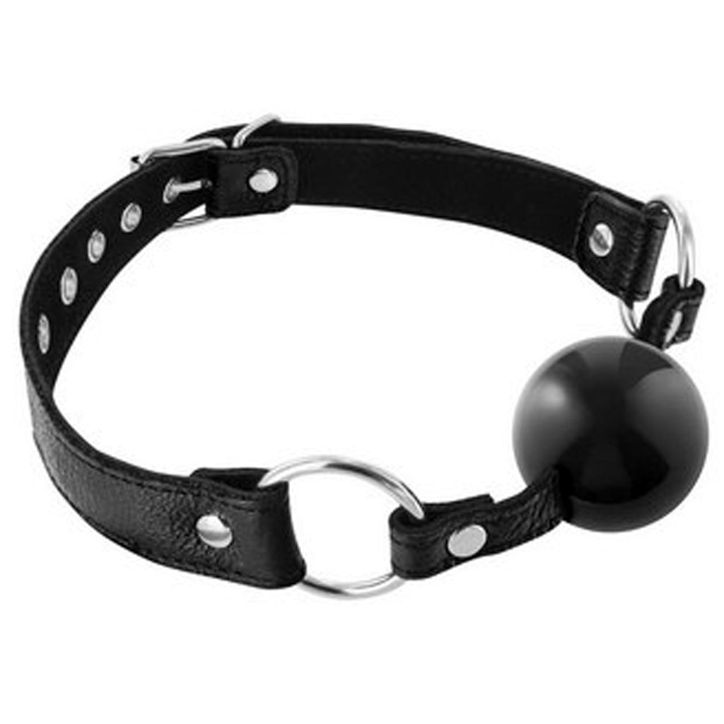 Baillon boule silicone sangle en cuir : noir