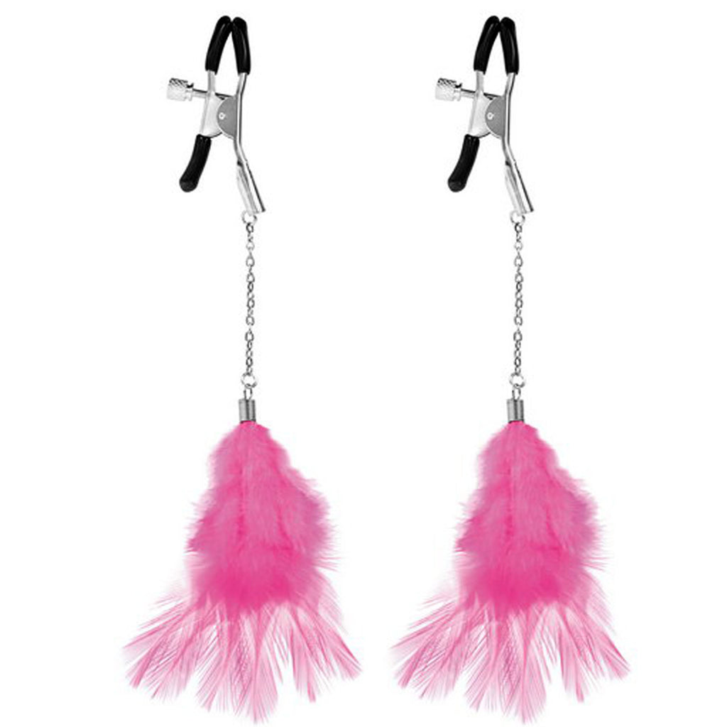 Pinces a seins plume réglage par vis :  fuchsia