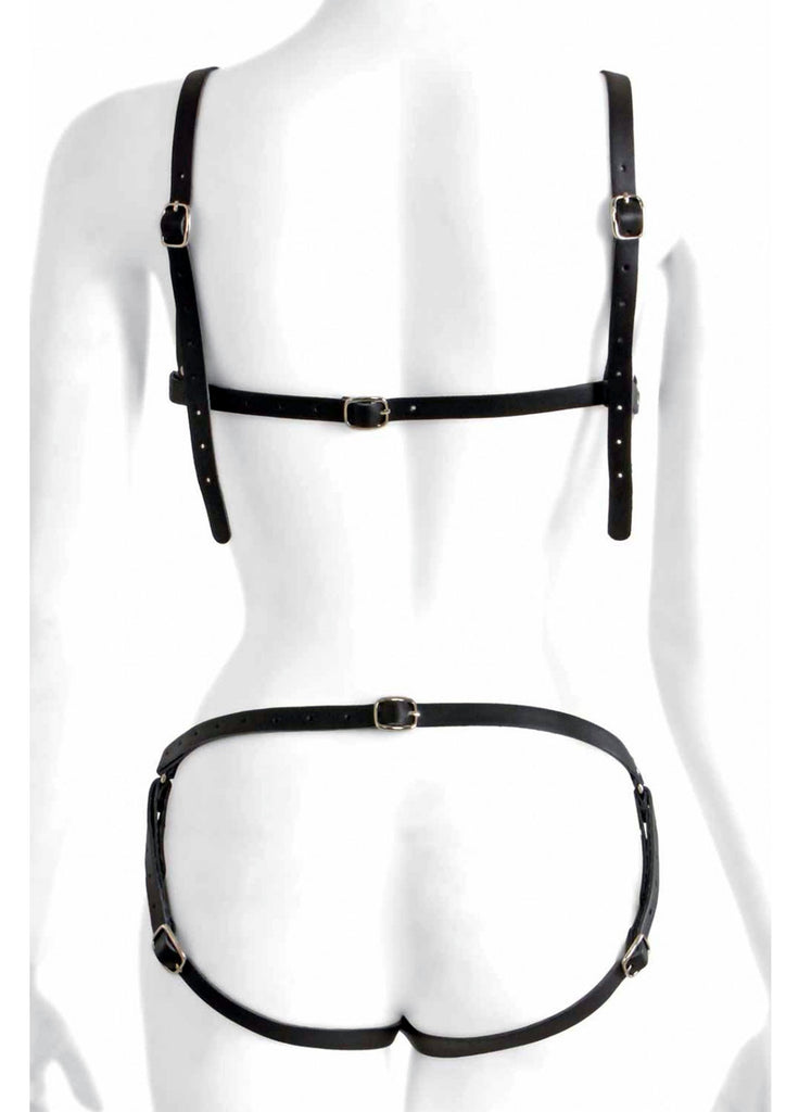 Harnais femme en cuir bdsm sm : noir