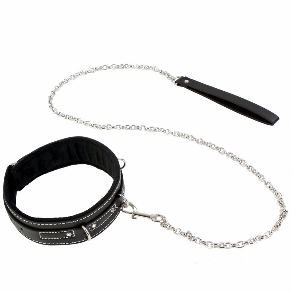 Collier 3 anneaux plus laisse : noir