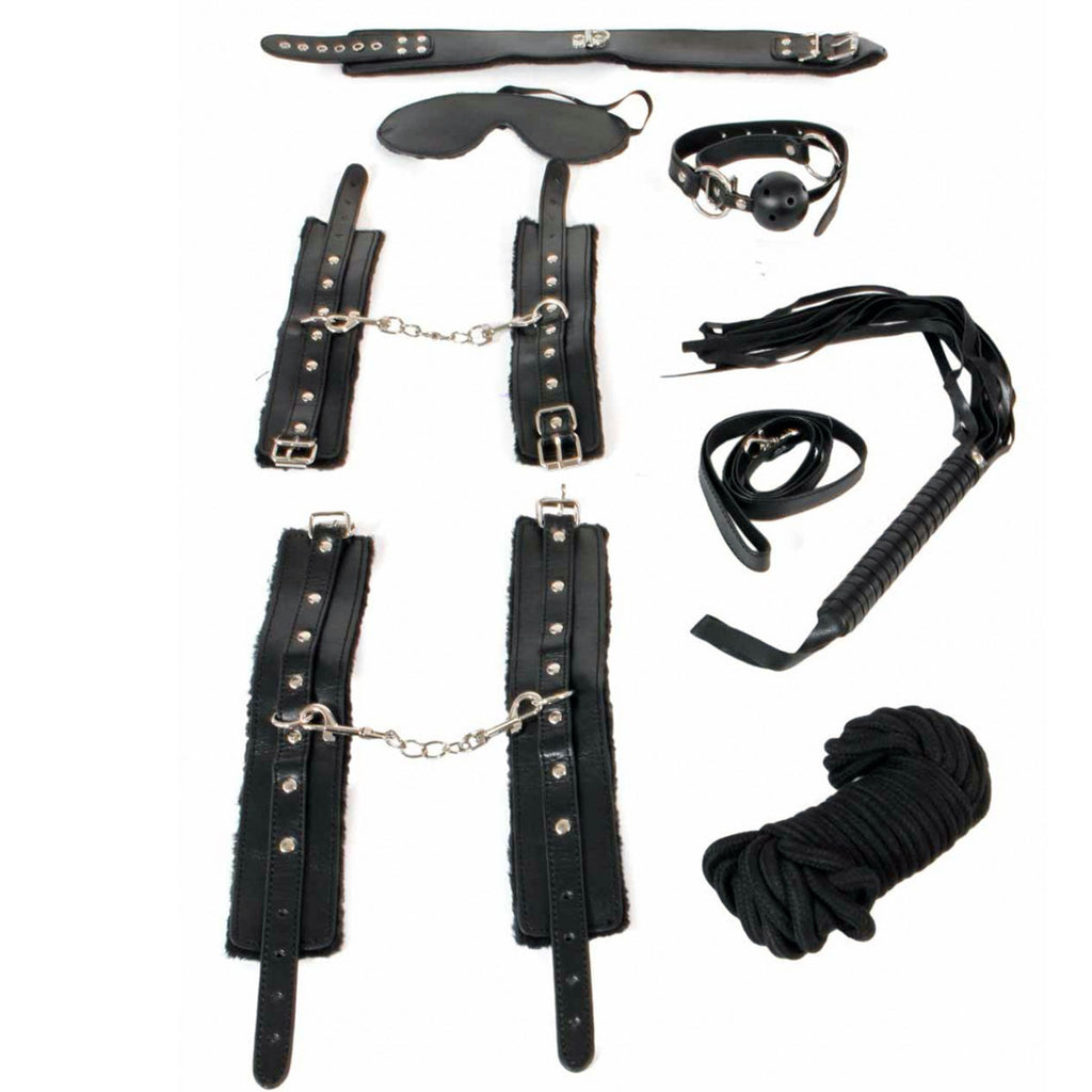 Sets de bondages SM BDSM avec 8 pièces : noir