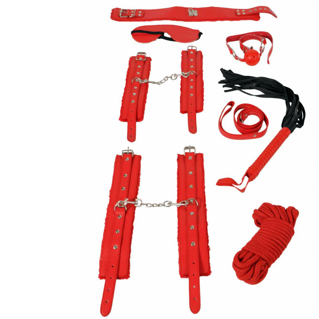 Sets de bondages SM BDSM avec 8 pièces : rouge